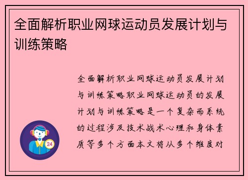 全面解析职业网球运动员发展计划与训练策略